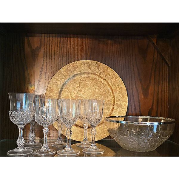 Crystal Glassware Set with Punch Bowl and Decorative Plate