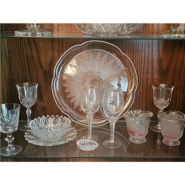 Cut and Pressed Glassware Lot Including Plates, Bowls, and Stemware