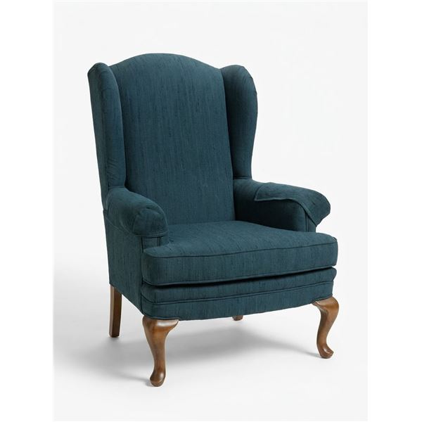 Blue Upholstered Wingback Armchair with Wooden Legs