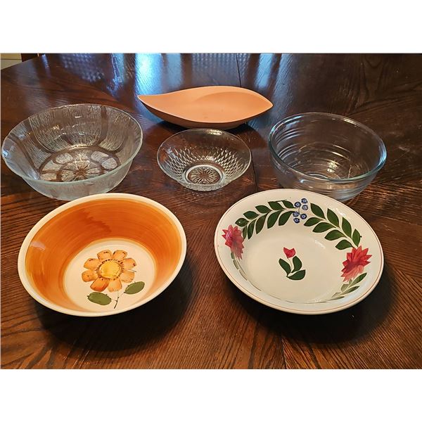 Decorative and Clear Glass Serving Bowls, Set of 6