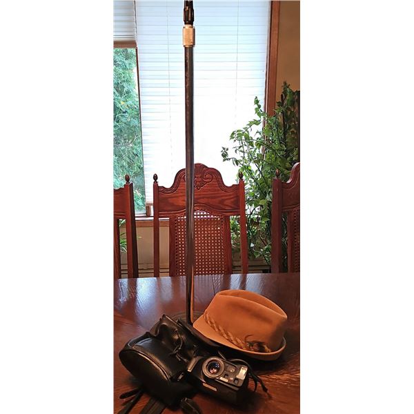 Stetson Imperial Cutlass Hat, KODAK 110 Camera, and Microphone Stand