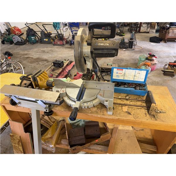 Delta 10" Compound Miter Saw Model 36-225 With Stand, Hole Saw Kit, and Accessories
