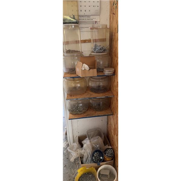Hardware Lot With Screws, Nails, Chains, Containers
