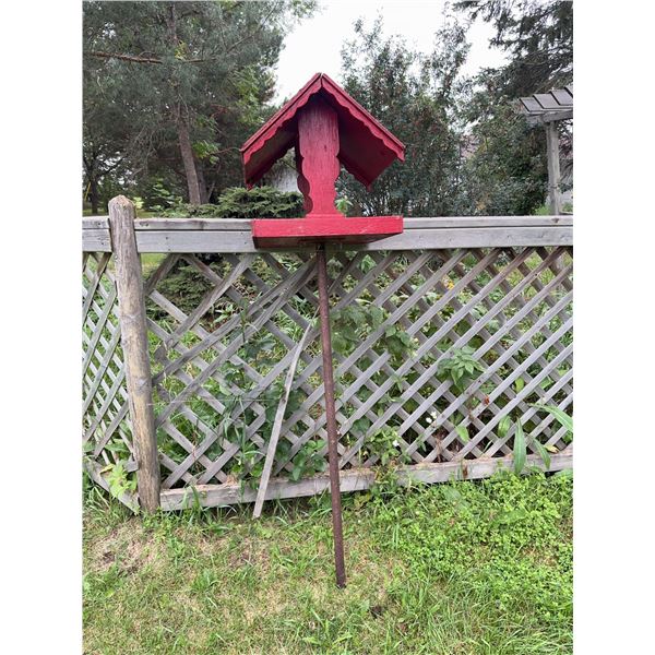 Hand Made by Albert Wooden Bird Feeder on Metal Stake