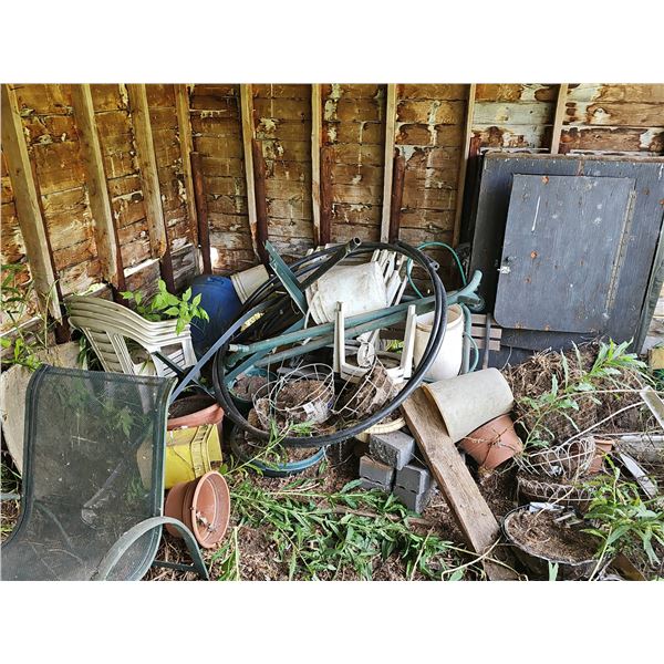 Outdoor Patio, Garden Items, Signs, Chairs, and Planters