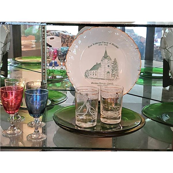 Glassware and First Lutheran Church Glendon Plate Set
