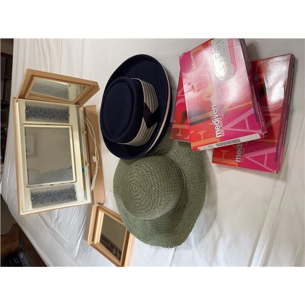 Lot with Portable Vanity, Hats, and Mediven Clima Comfort Boxes