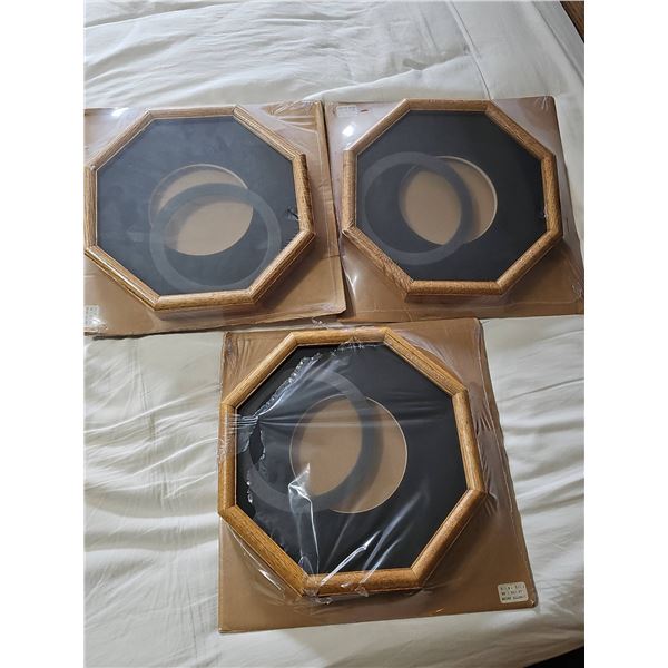 Three Octagonal Oak Shadow Box Frames with Glass Fronts