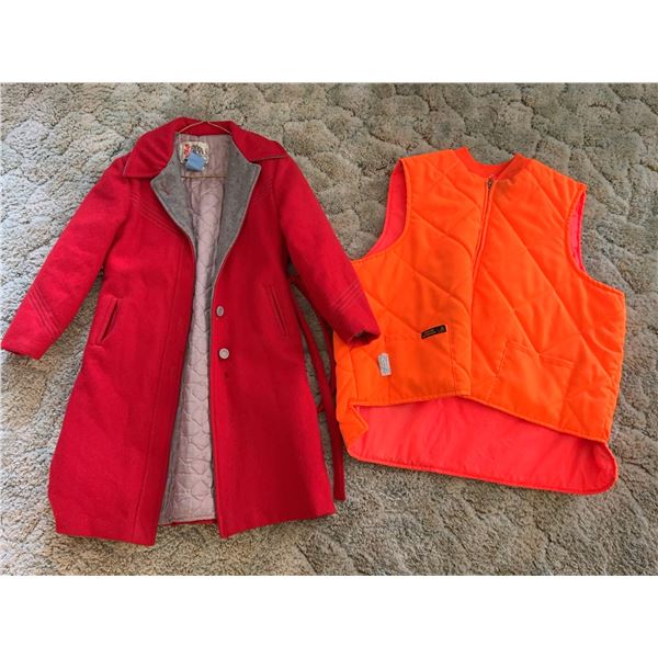 Girls World Red Wool Coat and Golden Retriever Hi-Visibility Orange Vest