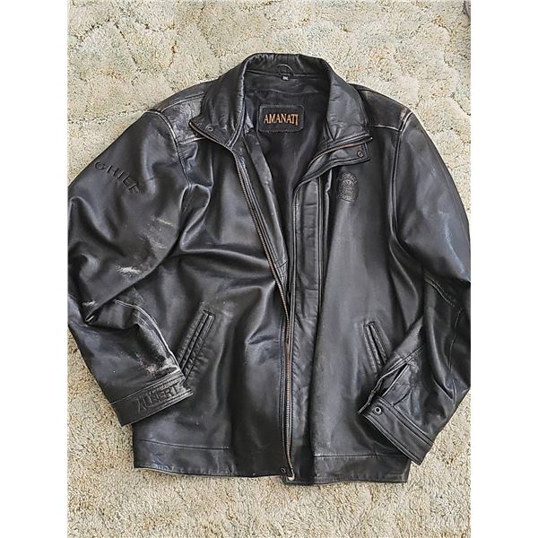 Amanati Black Leather Fire Department Chief Jacket Size 3XL