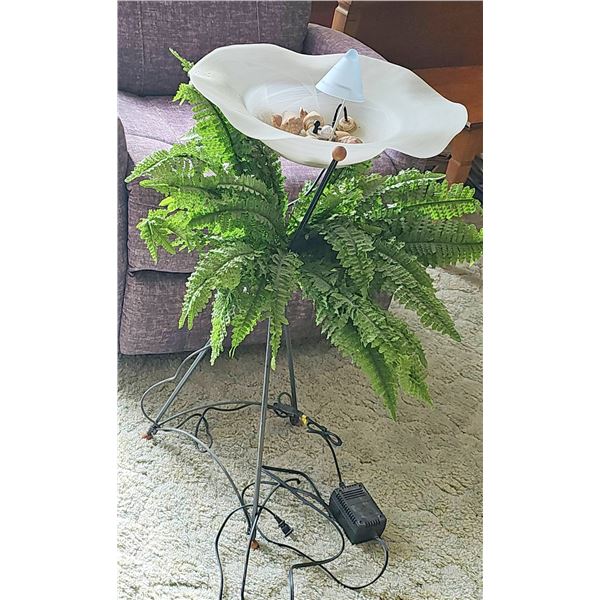 Electric Tabletop Water Fountain with Fern Decoration and Glass Basin