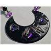 Image 2 : Black and Purple Bead Necklace with Pendant and Matching Earrings