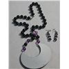 Image 4 : Black and Purple Bead Necklace with Pendant and Matching Earrings