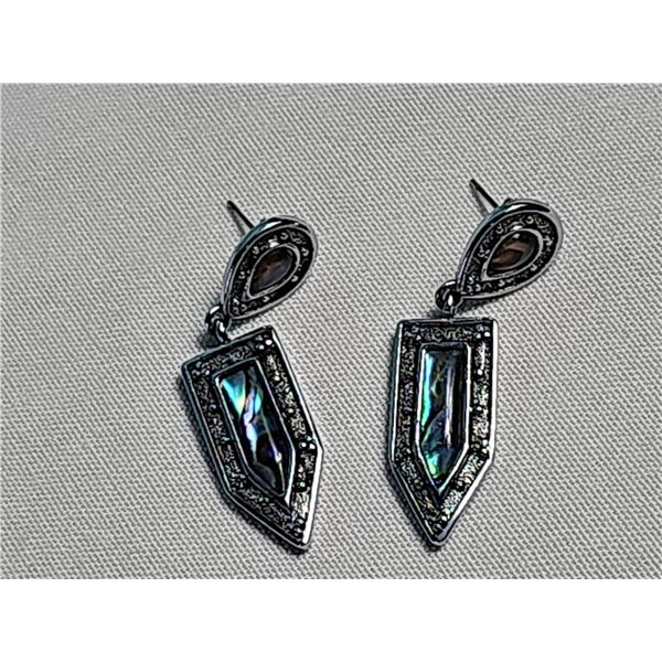 Silver Tone Drop Earrings With Abalone Inlay
