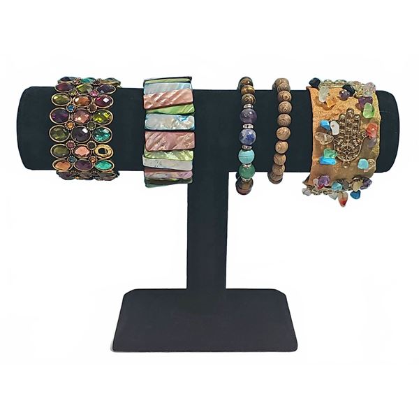 Five Costume Bracelets with Beads and Gem Accents