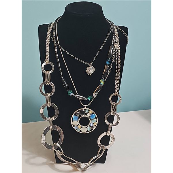 Silver Tone Necklaces with Owl Pendant and Statement Pieces