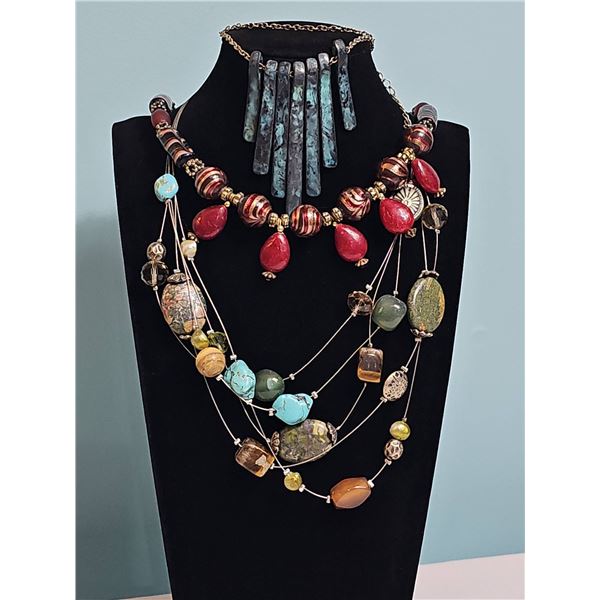 Statement Necklaces with Mixed Materials and Beaded Details