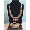 Image 1 : Handcrafted Silver Necklace and Bracelet Set with Turquoise and Coral