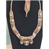 Image 3 : Handcrafted Silver Necklace and Bracelet Set with Turquoise and Coral