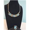 Image 1 : Sterling Silver Necklace and Filigree Ring with Blue Opal Stones