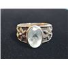 Image 1 : Sterling Silver Ring with Oval Faceted White Stone and Floral Band