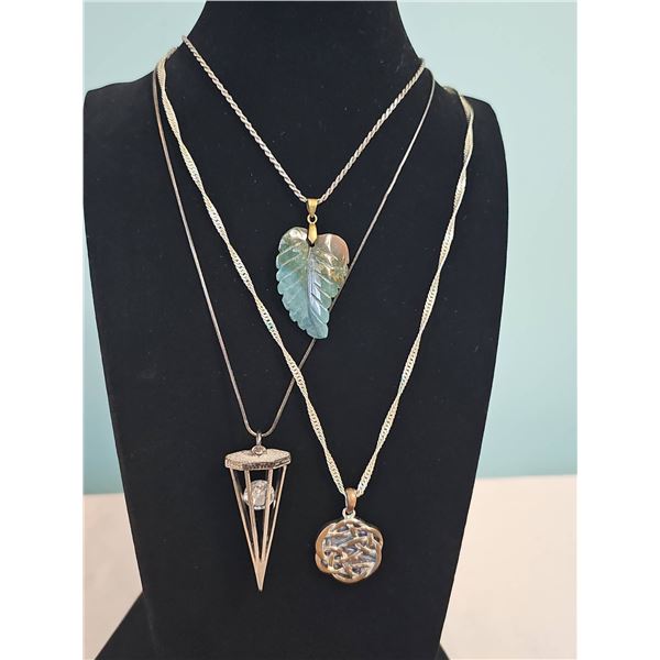 Three Pendant Necklaces with Silver Chains