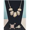Image 1 : Silver-Tone Statement Necklace and Two Brooch Pendants