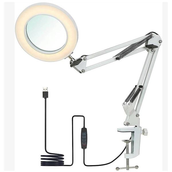 LED Magnifying Lamp with Clamp, Dimmable, 5 Color Modes **Color May Vary**