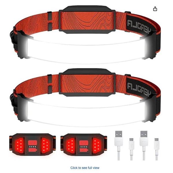 GETOVIN Headlamp Rechargeable, 2-Pack Head Lamp Flashlight Broad Beam USB LED Headlight with Red Saf