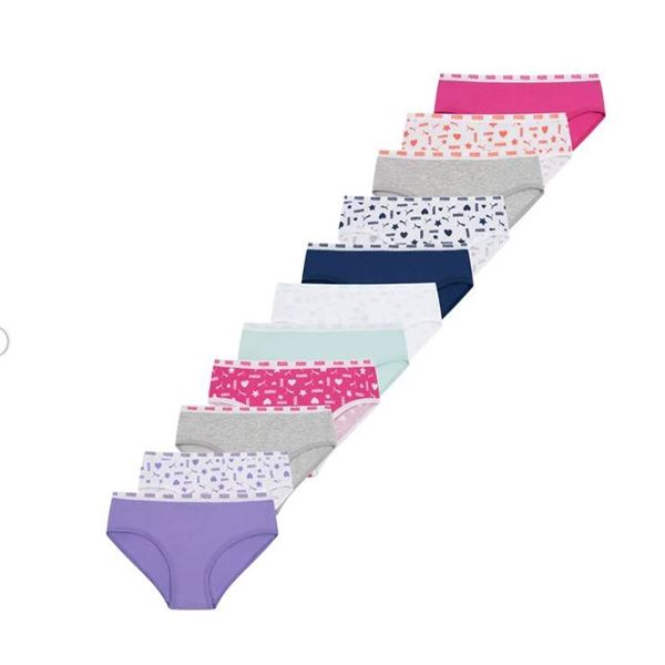Puma Girls' 11-Pack Cotton Blend Bikini Underwear Size M **Colors May Vary**