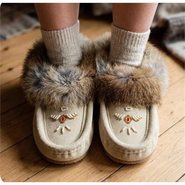Laurentian Chief Moose Tan Suede Moccasins Sz 5