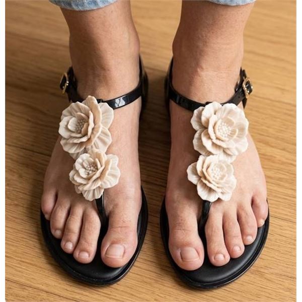 Melissa Women's Black Sandals Size 9 with Floral Detail