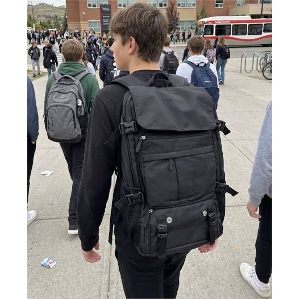 Black Nylon Travel Backpack with Pockets