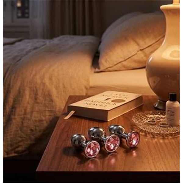 3 Piece Butt Plug Set starter kit Small Medium Large Stainless Steel metal with Pink Jeweled Ends