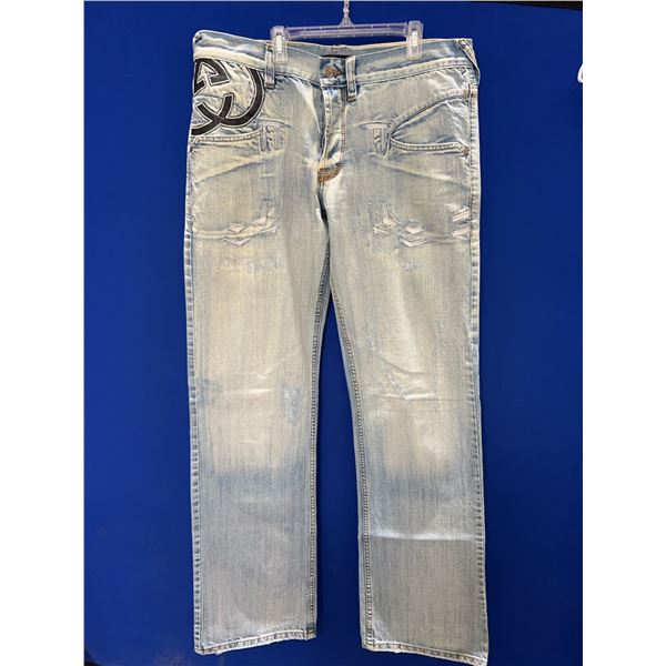 Gucci Men's Light Wash Distressed Denim Jeans, Size 36