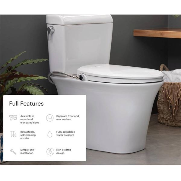Brondell Swash Ecoseat Non-Electric Bidet Toilet Seat, White - Dual Nozzle System, Ambient Water Tem