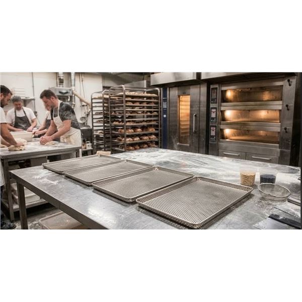 Lot of 5 - Metal Perforated 18x26 Inch Oven Baking Tray Dehydrator Mesh Tray