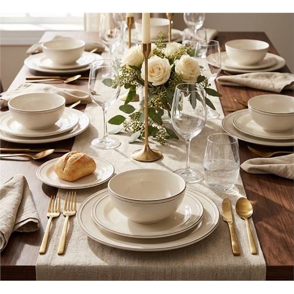 Over&back 16-Piece Ivory Stoneware Dinnerware Set