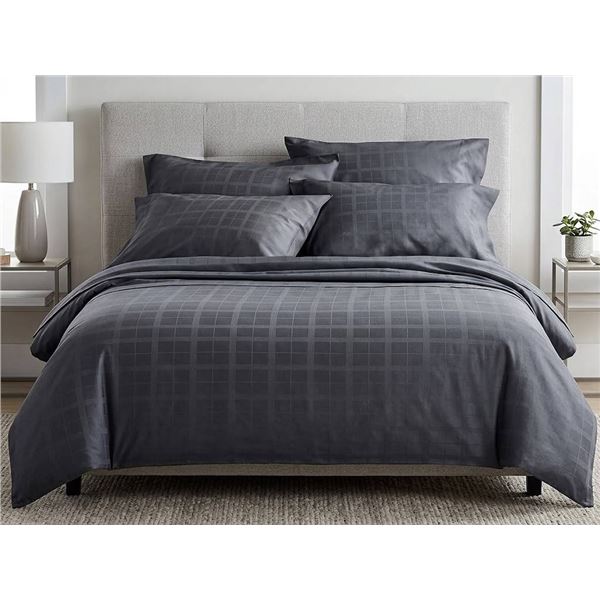GlucksteinStudio 6pc King Berkeley Cotton Sheet Set, Dark Blue/grey