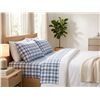 Image 1 : Queen Size Blue Plaid Flannel Sheet Set