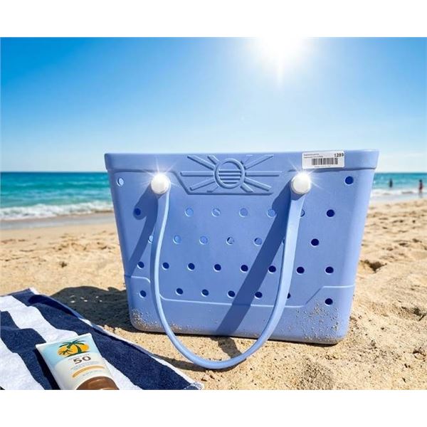 Blue Perforated Plastic Tote Basket with Handles