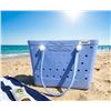 Image 1 : Blue Perforated Plastic Tote Basket with Handles