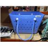Image 2 : Blue Perforated Plastic Tote Basket with Handles