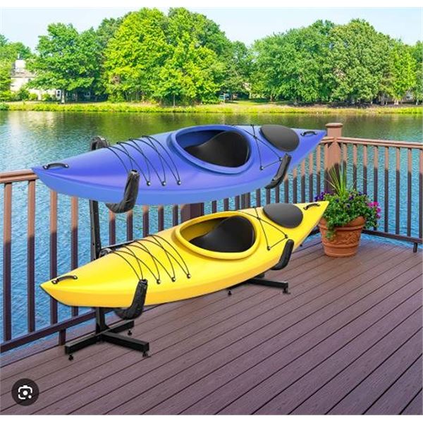 Raxgo Deluxe Freestanding Two-Kayak Storage Rack With Wheels
