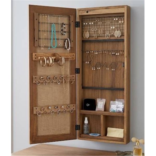 Standing Mirror Wood Jewelry Cabinet 47x14x4 Inch