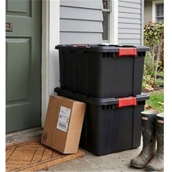 Sterilite Industrial Storage Bins with Lid, 27 Gal, Black, Set of 2