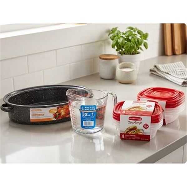 Rubbermaid Containers, Anchor Hocking Measuring Cup, Oval Roaster Set