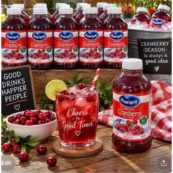 Ocean Spray Cranberry Juice 12 x 950ml Bottles