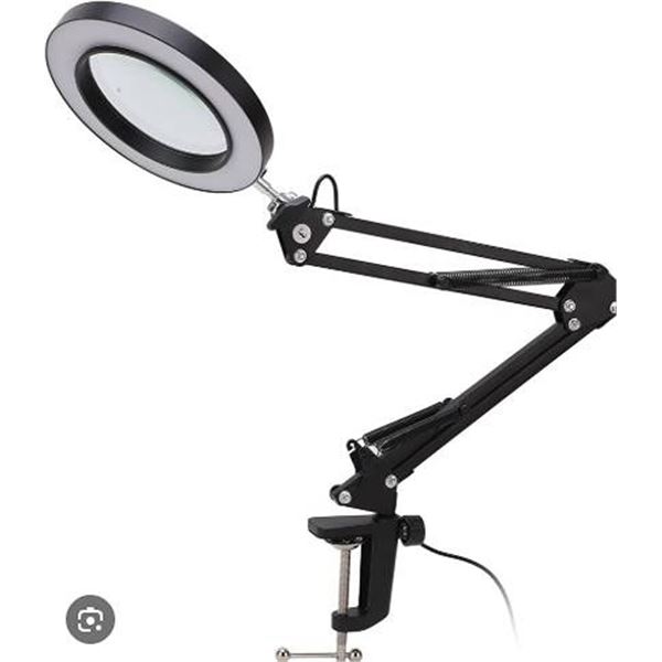 LED Magnifying Glass Lamp with Clamp, Adjustable Arm