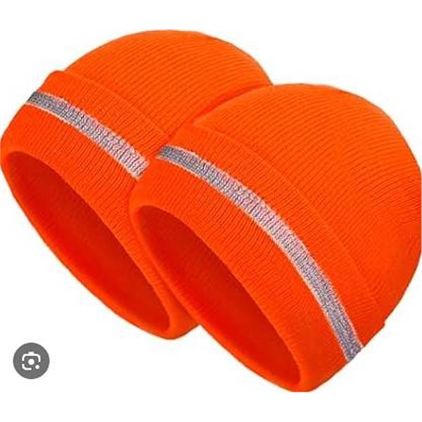 Zenith Hi-Viz Orange Knitted Hat with Reflective Stripe, 2 Pack